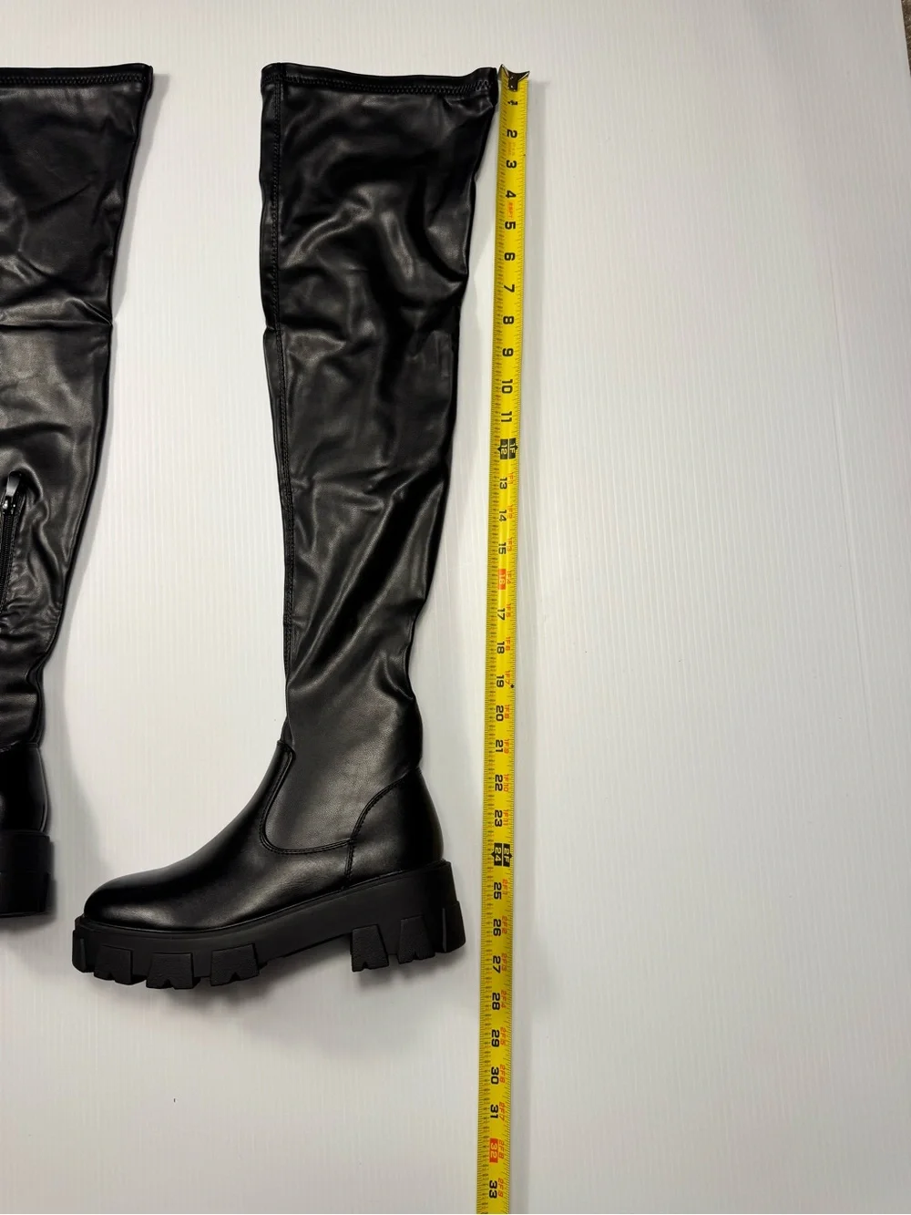 Azalea Wang Eureka Black Thigh High Lug Sole Boots NIB Sizes 7.5 8 9